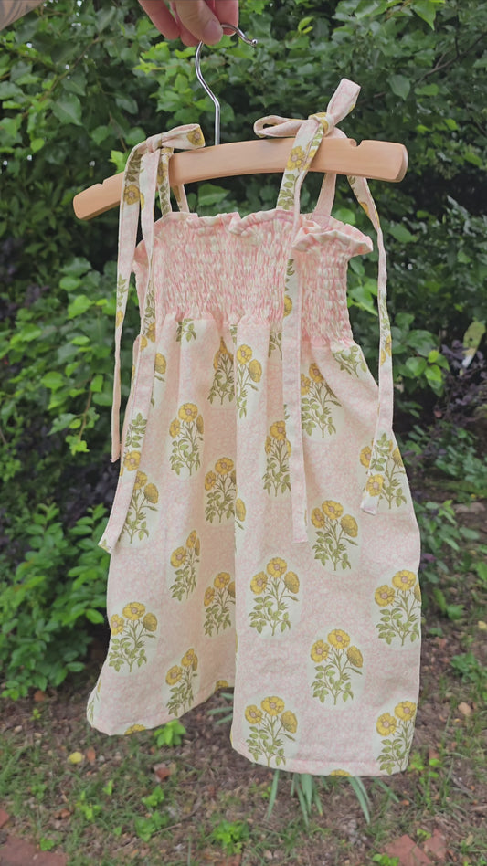 7/8 Lilian Dress - Goldie Floral Block Print